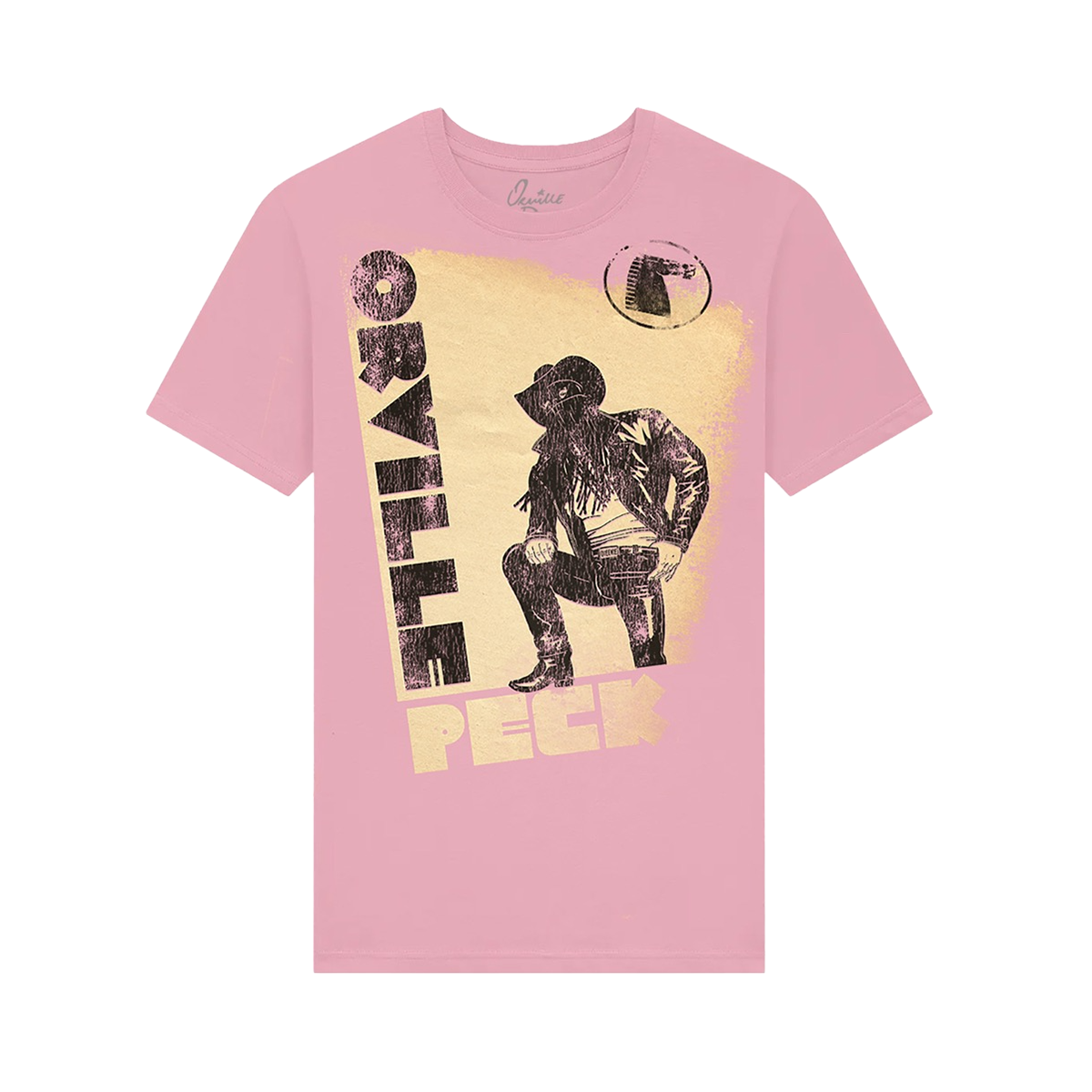 Unisex pink t-shirt with a graphic of Orville Peck and Orville Peck text