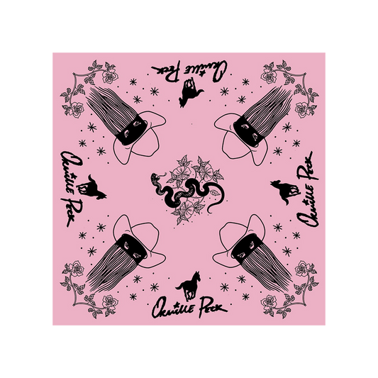 Pink bandana illustrations and Orville Peck branding.