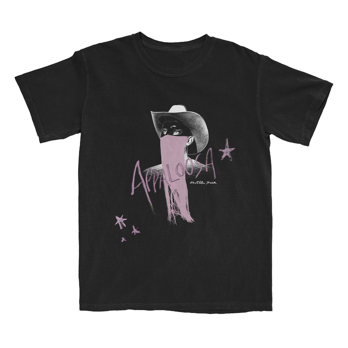 The Appaloosa Tee is a unisex, black tee featuring art inspired by the EP.