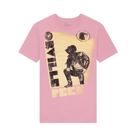 Unisex pink t-shirt with a graphic of Orville Peck and Orville Peck text